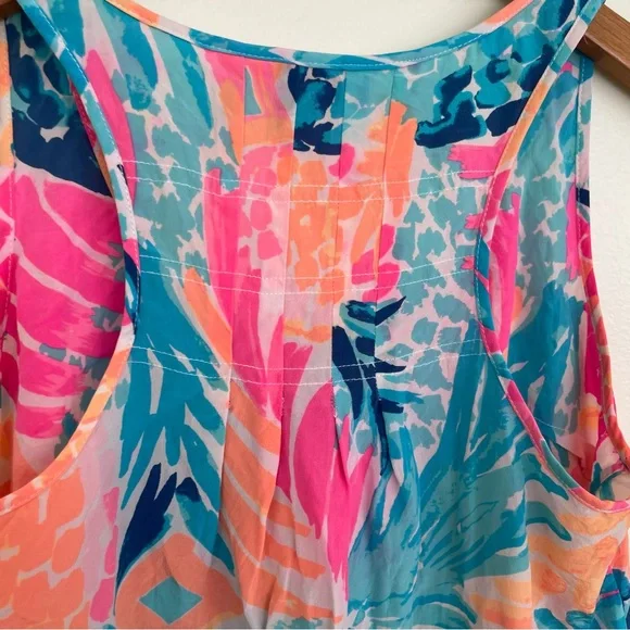 Lilly Pulitzer Alyssa Pineapple Print 100% Silk Tank Top XS Pink Blue Orange - Picture 7 of 9